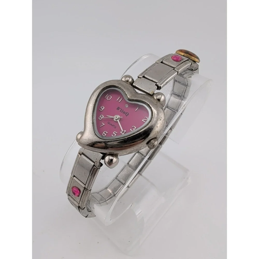 B'linQ Women's Watch Heart Case Charm Tile Dogs Stretch Band- New Battery